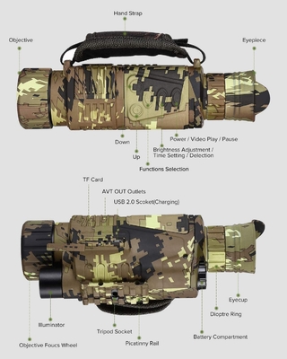 Ψηφιακό υπέρυθρο Monocular νυχτερινής όρασης πεδίου οπτικής 5x8 με την κάρτα 16GB
